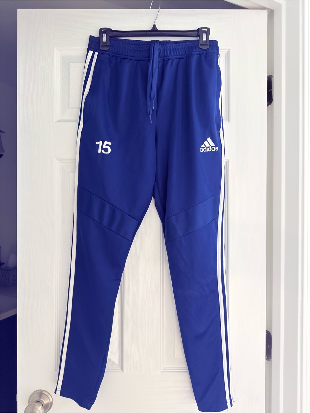 adidas Blue Soccer Track Pants with White Side Stripes